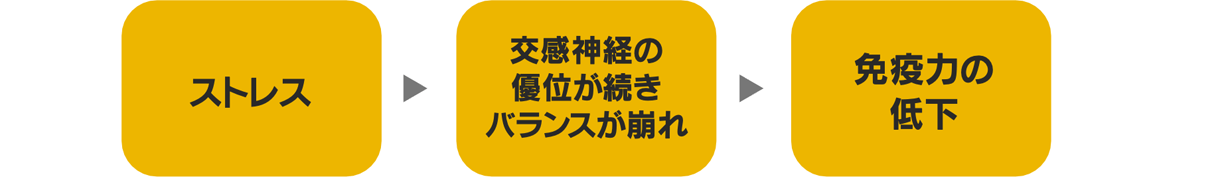 ストレス 交感神経の優位が続きバランスが崩れ 免疫力の低下