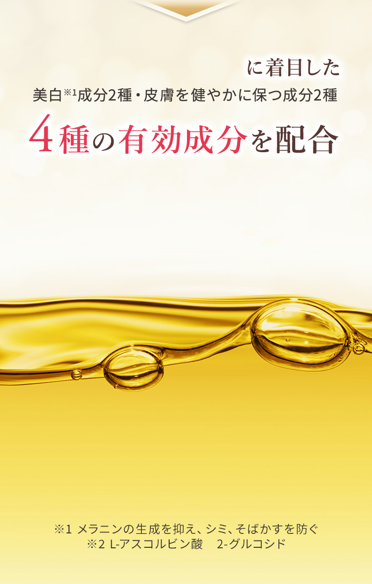に着目したW美白※1成分・皮膚を健やかに保つ成分の4種の有効成分を配合